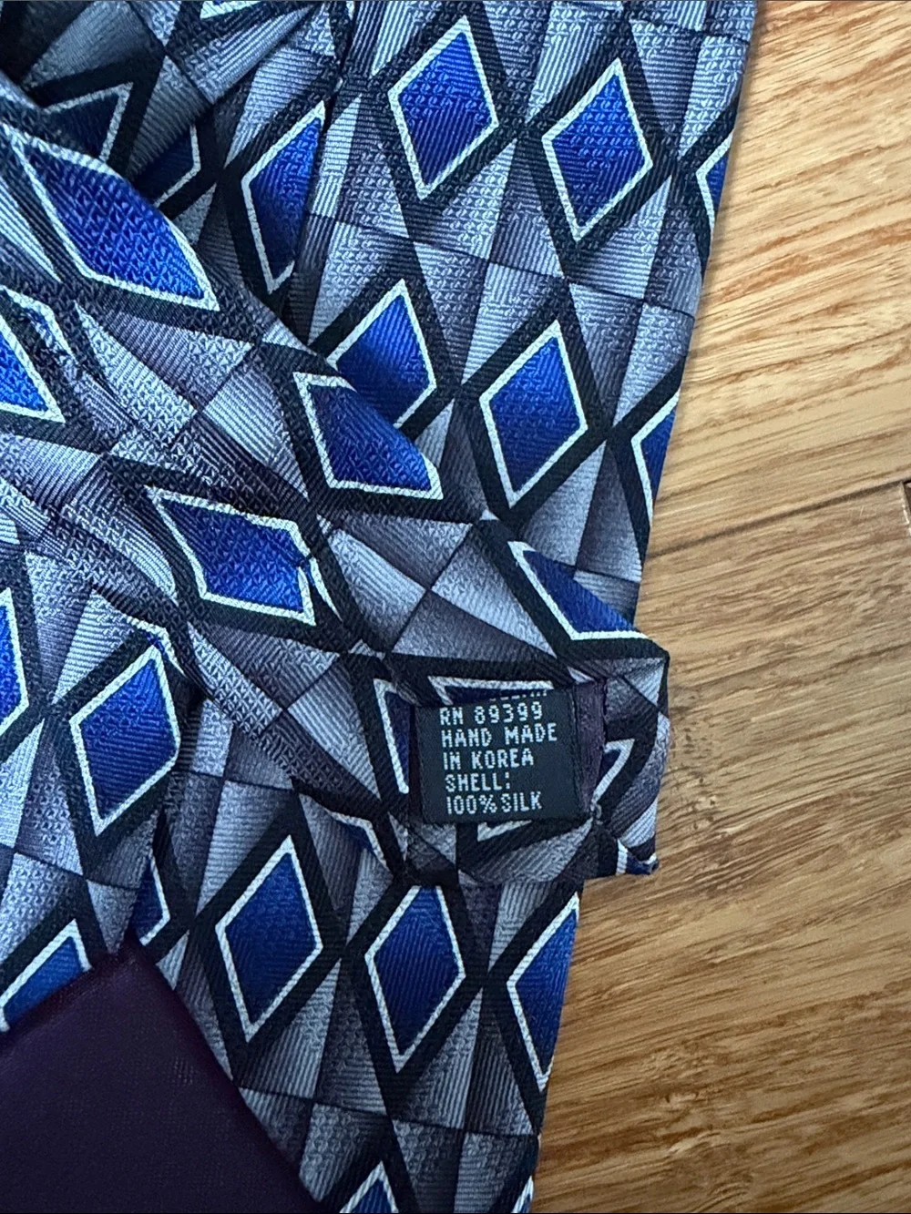 (6t) Louis Roth 100% Silk Handmade Blue Gray Geometric Diamond Men’s Necktie